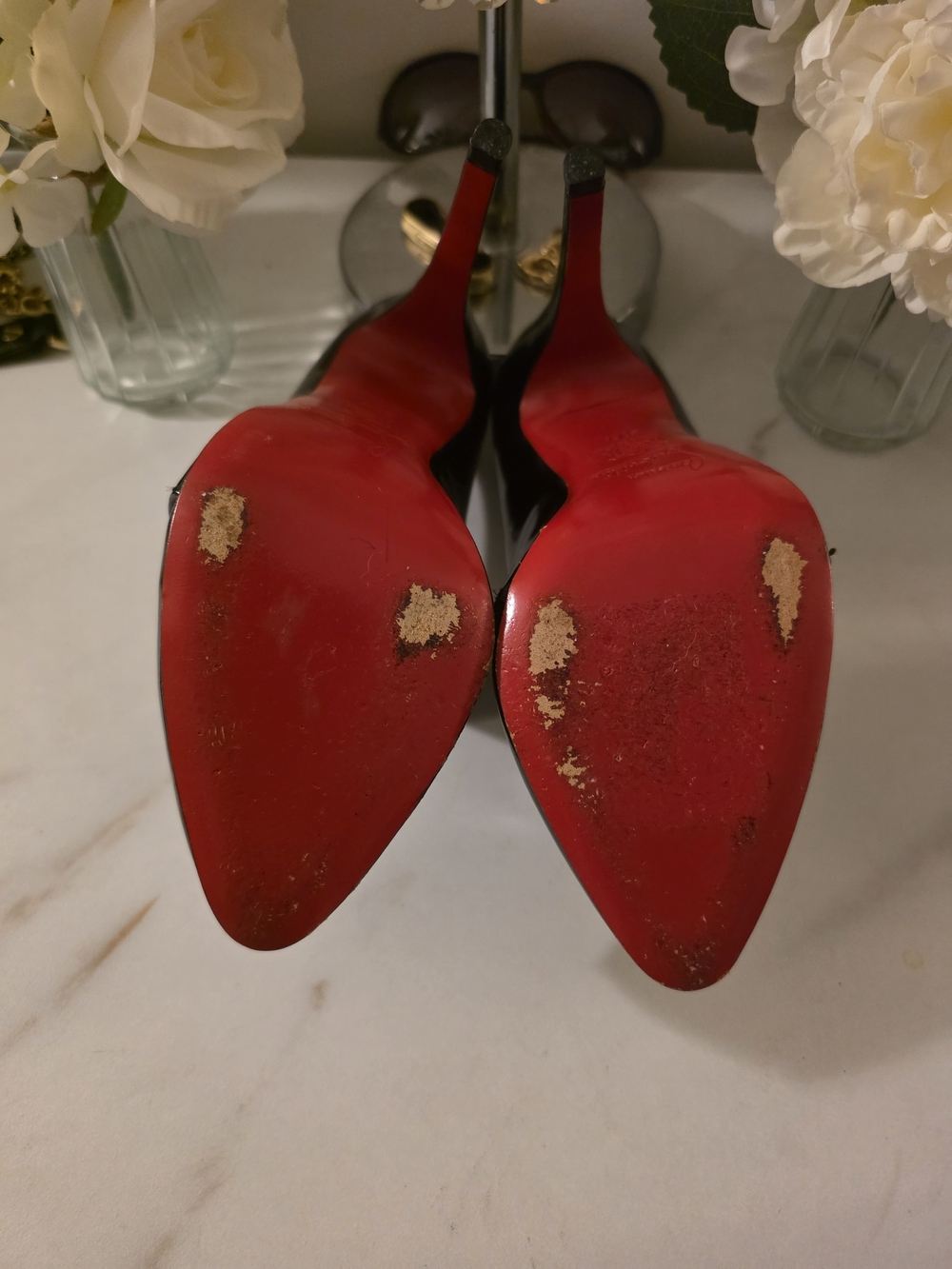 Christian Louboutin Black Patent High-Heel Loafer with Red Sole and Gold Zip - Picture 3 of 7